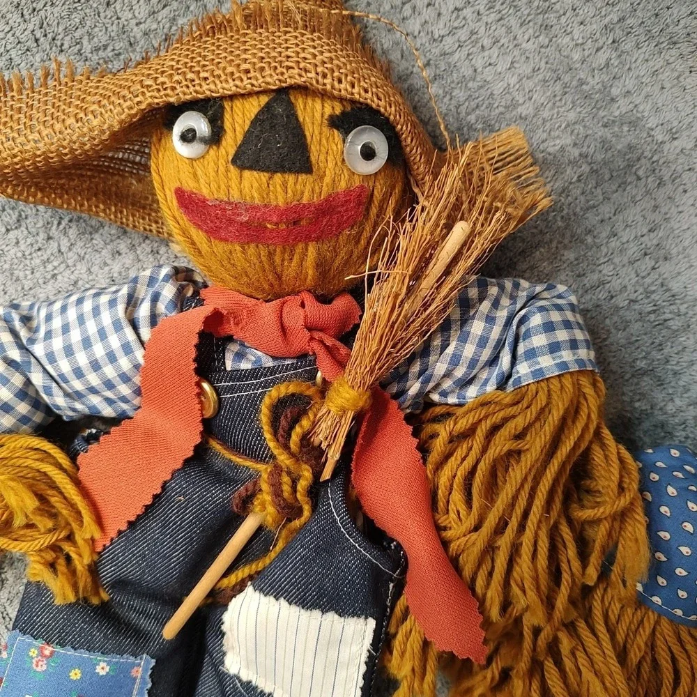 Vtg Scarecrow Doll‎ Handmade in USA Folk Art 1980's Fall Harvest Farmcore Decor